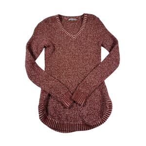 Toad & Co 100% Merino Wool Sweater Women Rust Cream V Neck Tunic Size XS/S